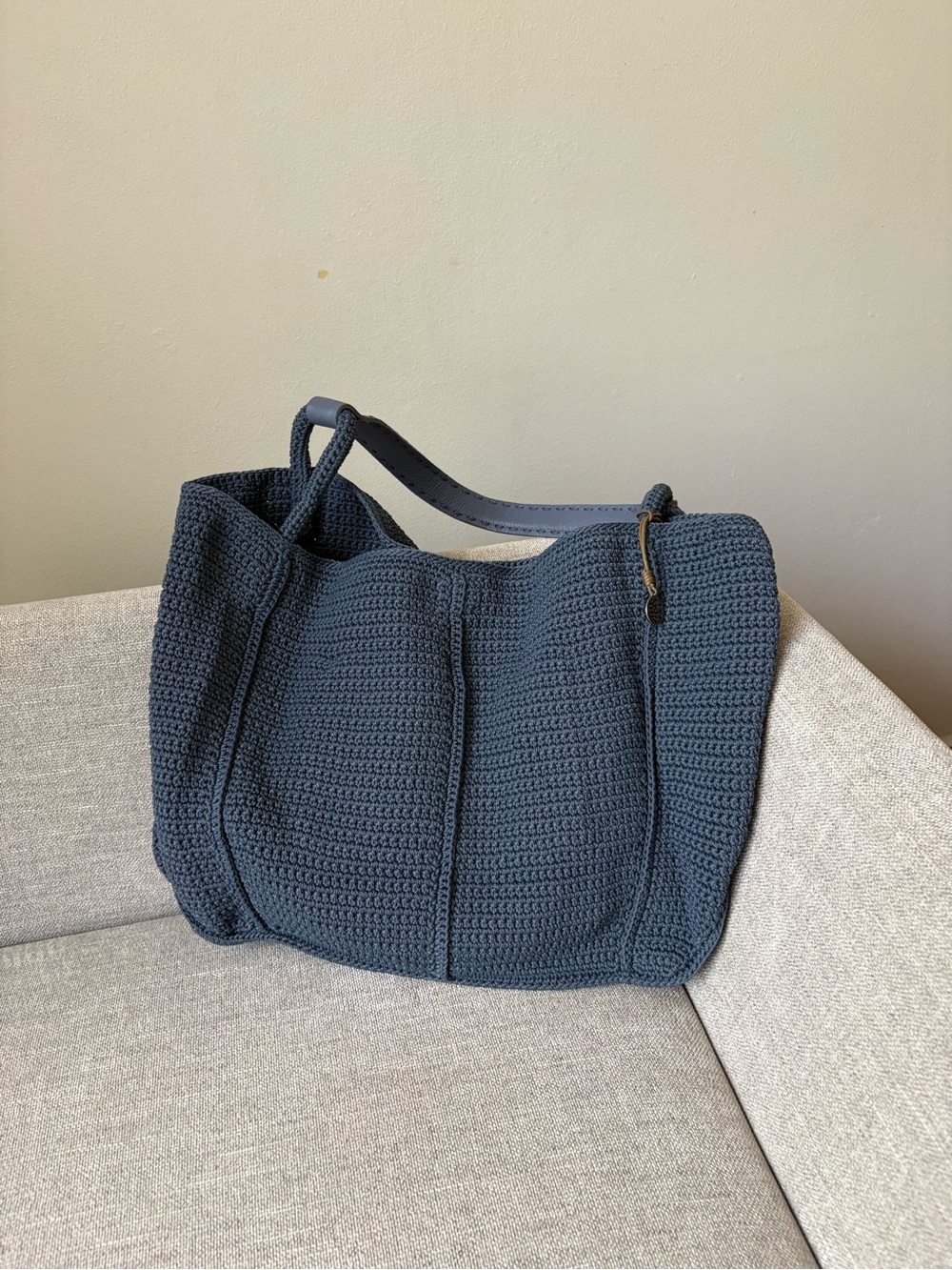 The Sak Los Feliz Blue Crocheted Tote Bag With Charm